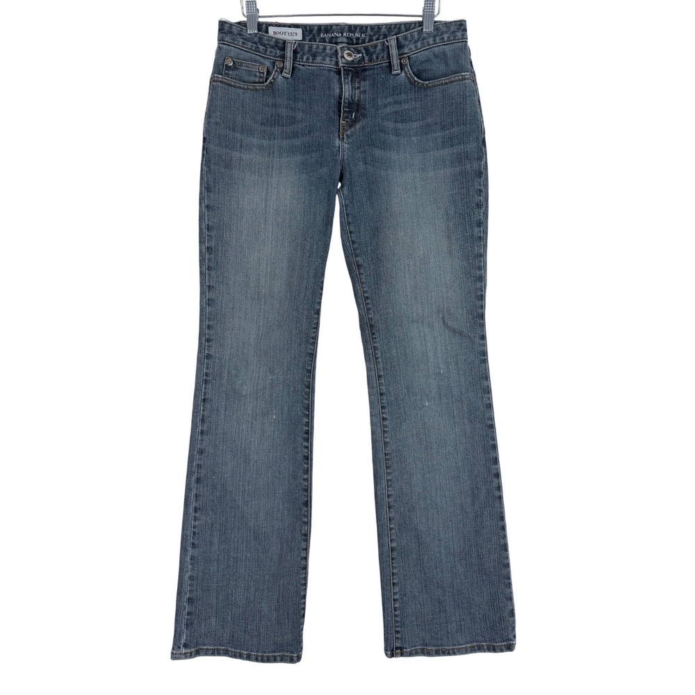 Banana Republic Bootcut Jeans Women Size 8 Blue Y2K Distressed Stretch 2006